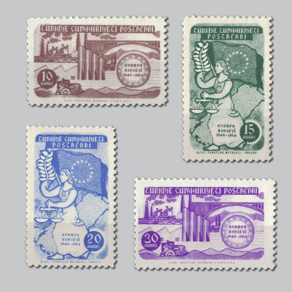 1954 Avrupa Konseyi'nin 5.Yıldönümü Pulları