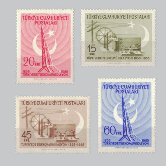 1955 Türkiye'de Telekomünikasyonun 100.Yıldönümü Pulları