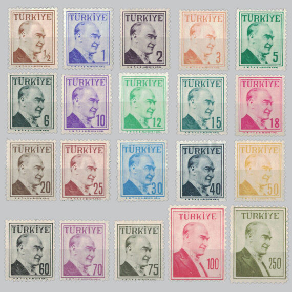 1957 Atatürk Çift Çizgi Çerçeveli Portre Pulları