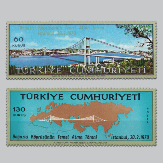1970 Boğaziçi Köprüsünün Temel Atma Töreni Pulları
