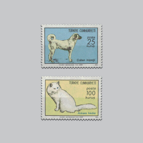 1973 Hayvan Konulu Kedi Köpek Sürekli Seri Pulları