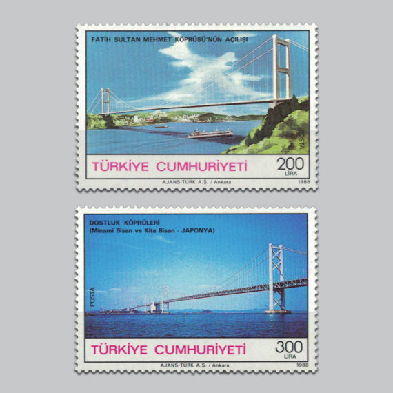 1988 Fatih Sultan Mehmet Köprüsünün Açılışı ve Dostluk Köprüleri Minami Bisan ve Kita Bisan-Japonya Pulları
